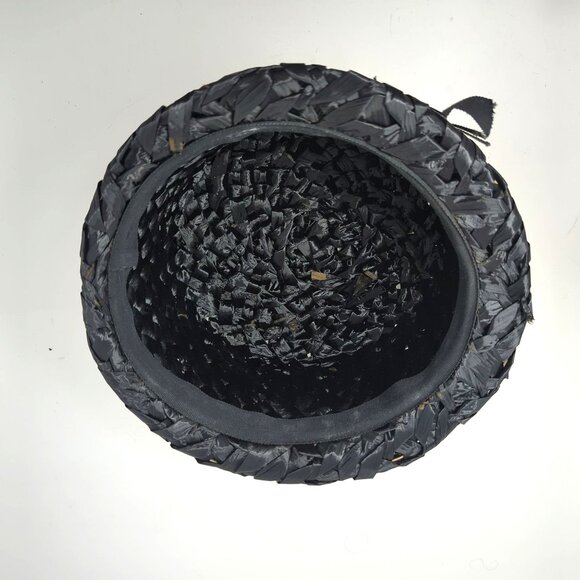 Vintage Black Rattan Hat Cloche Straw - Picture 8 of 8